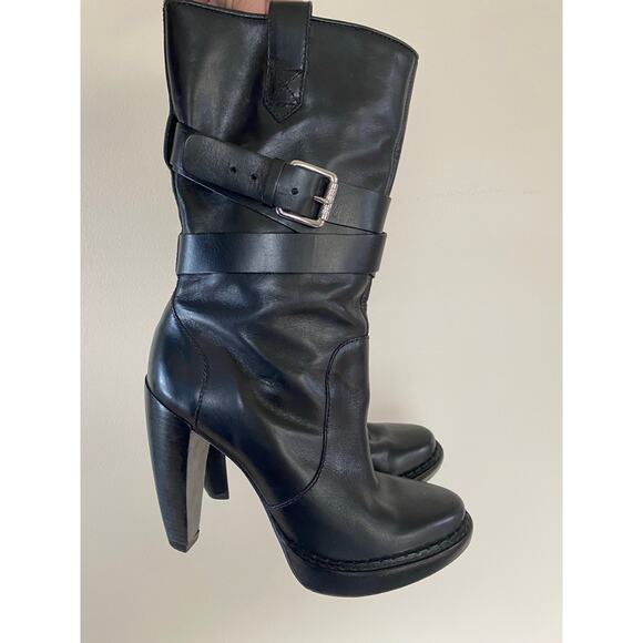 Women's Michael Kors Lisa Boots Black Leather Mid Calf  Booties Size 8 - Picture 1 of 5